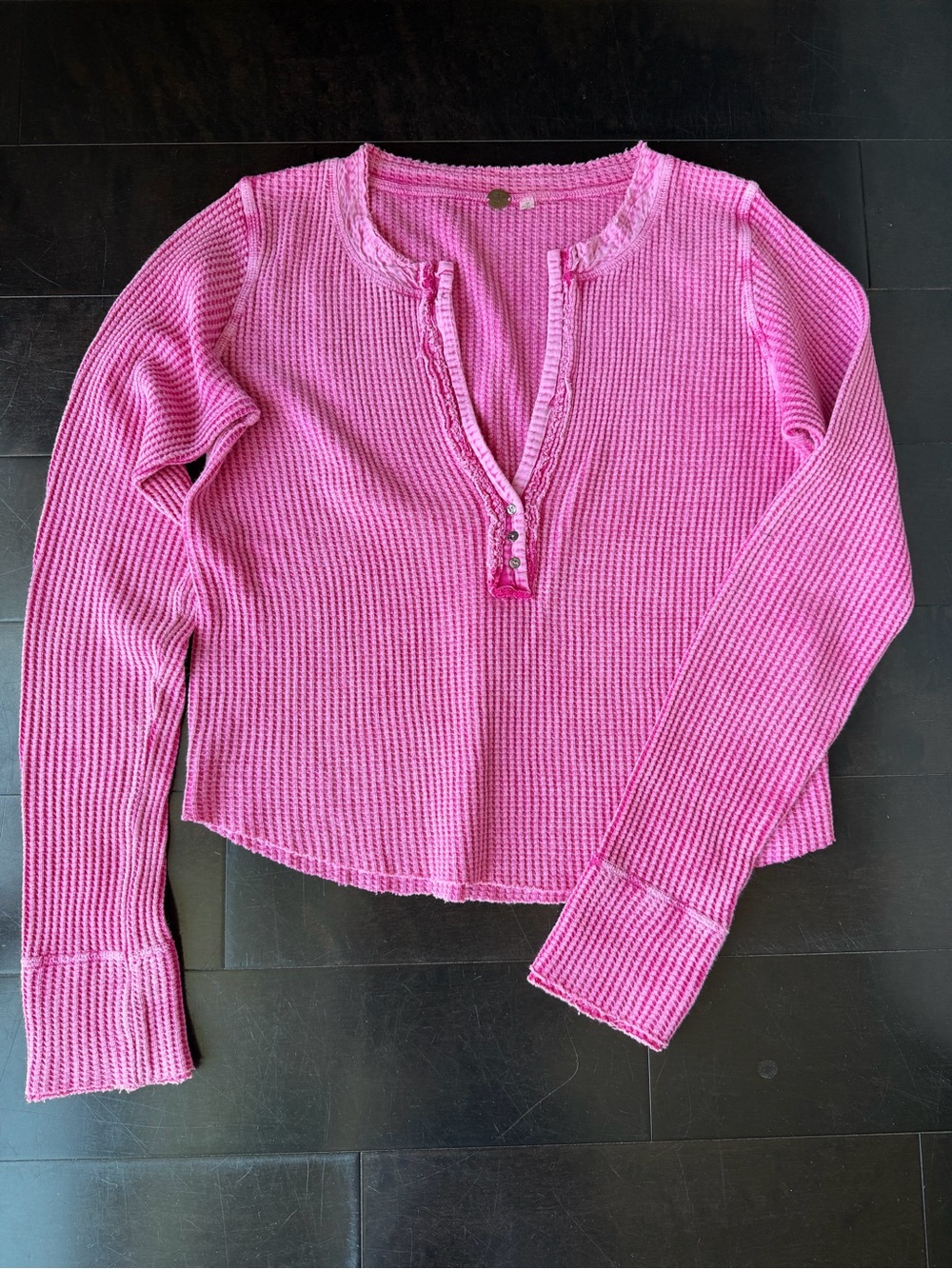 Free People Pink Waffle Knit Long Sleeve Henley Top